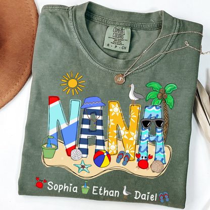 Comfort Colors® Summer Nana Tshirt, Custom Nickname With Grandkids Name, Love Summer 2025