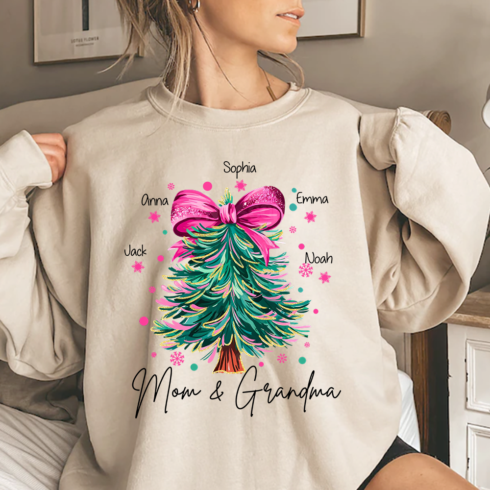 Custom Mom & Grandma Sweatshirt, Christmas Tree Holiday Shirt with Family Name
