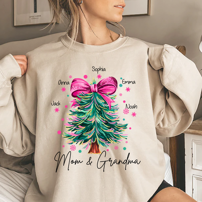 Custom Mom & Grandma Sweatshirt, Christmas Tree Holiday Shirt with Family Name