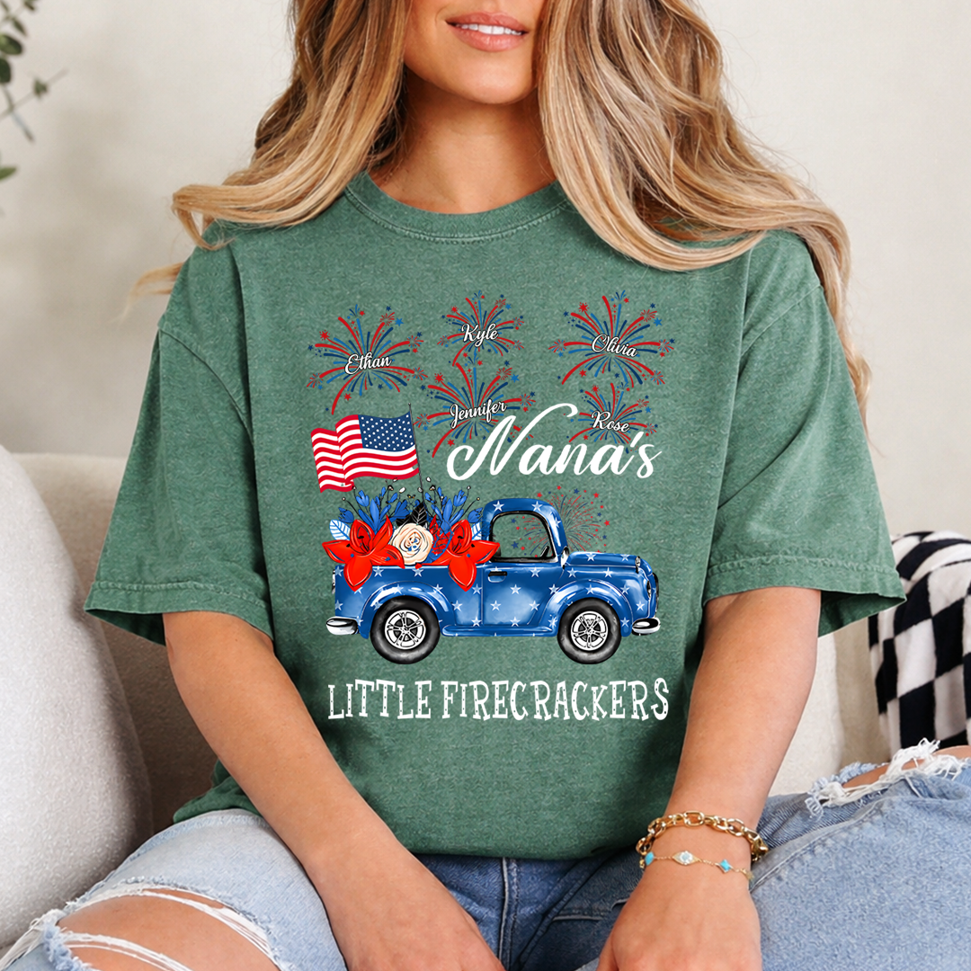 American Flag Nana Shirt Little Firecrackers Patriotic Family Independence Day Tee