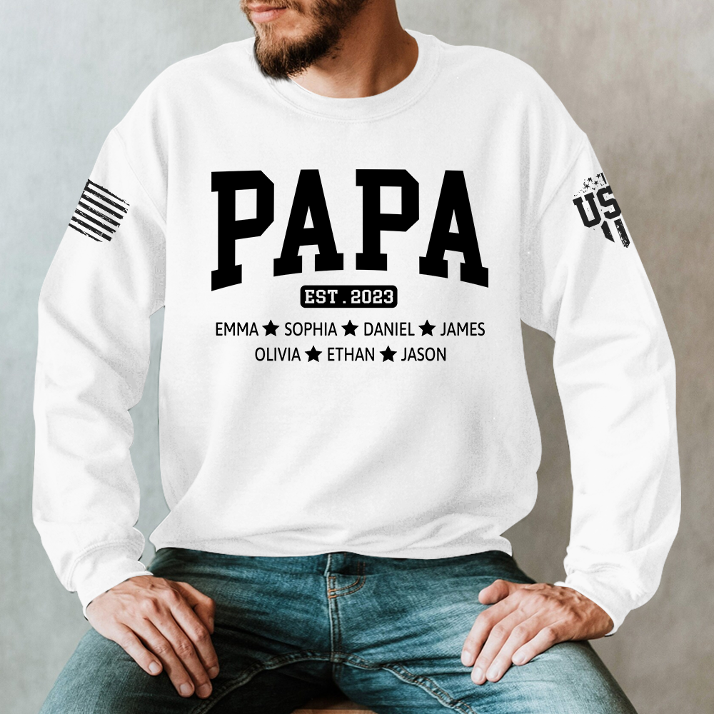 Custom Grandpa Est With Kids, Father's Day Gift Sweatshirt