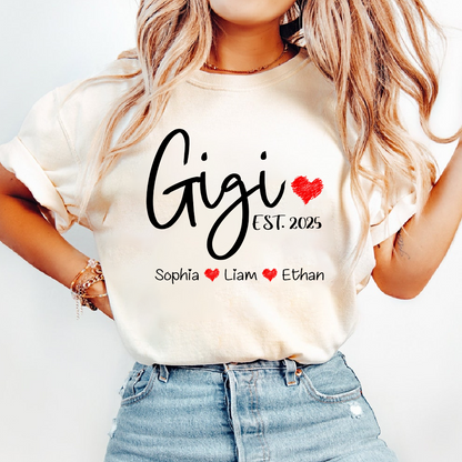 Personalized Gigi Est And Grandkids 2025 T-Shirt, Gift For Grandma