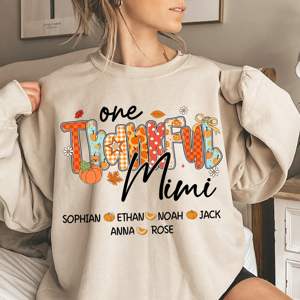 One Thankful Mimi Sweatshirt, Custom Gifts for Grandma and Grandchild Pumkins