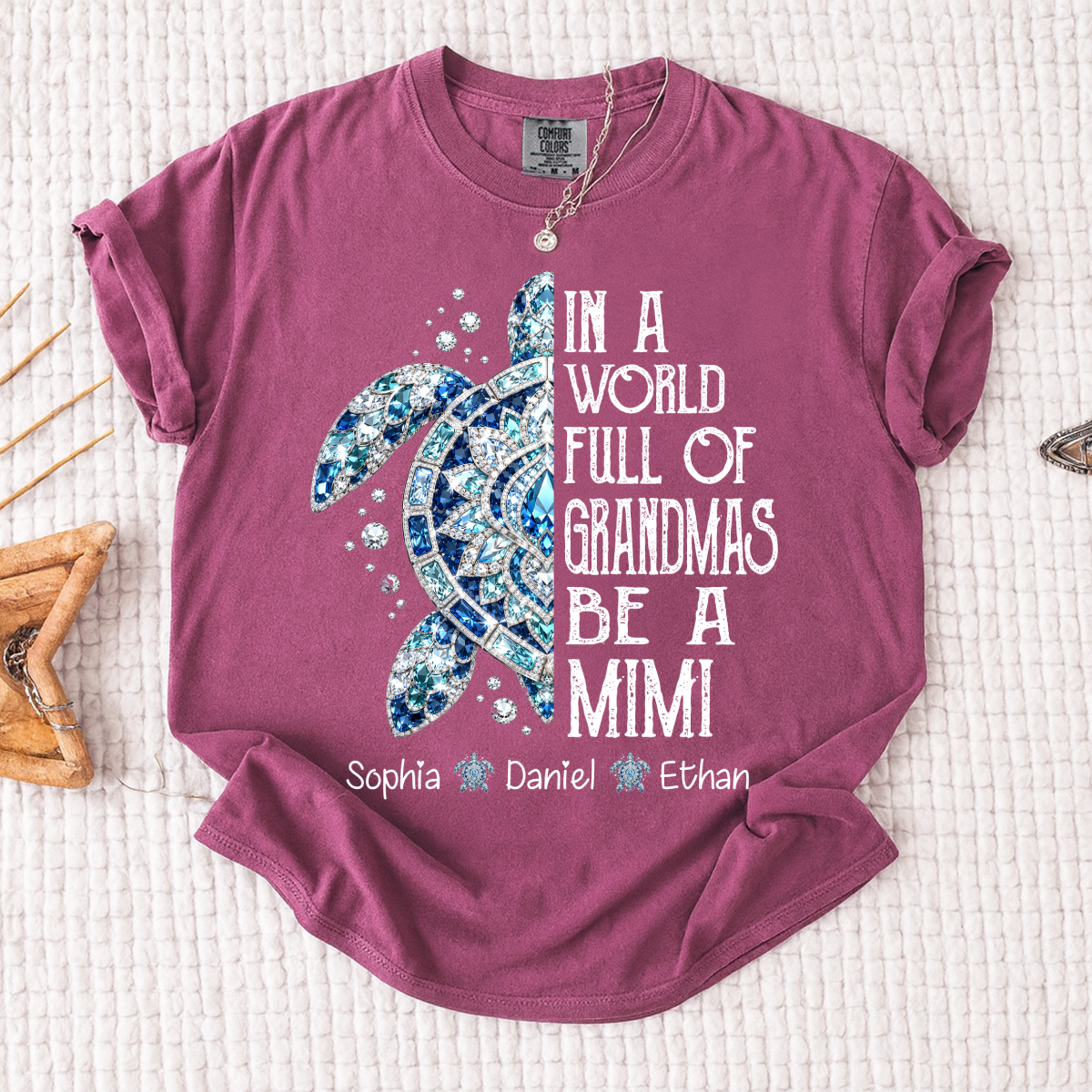 Comfort Colors® Personalized Mimi Sea Turtle Shirt, In A World Full Of Grandmas Be A Mimi Tee, Custom Grandkids Names T Shirt, Coastal Grandma Gift