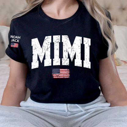 Mimi Patriotic Shirt with American Flag, Personalized Grandkids Names Family T Shirt