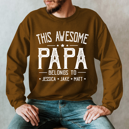 This Awesome Grandpa Belongs To Kids Longsleeve, Custom Papa With Kids Names Longsleeve, Gift For Longsleeve Father Men's