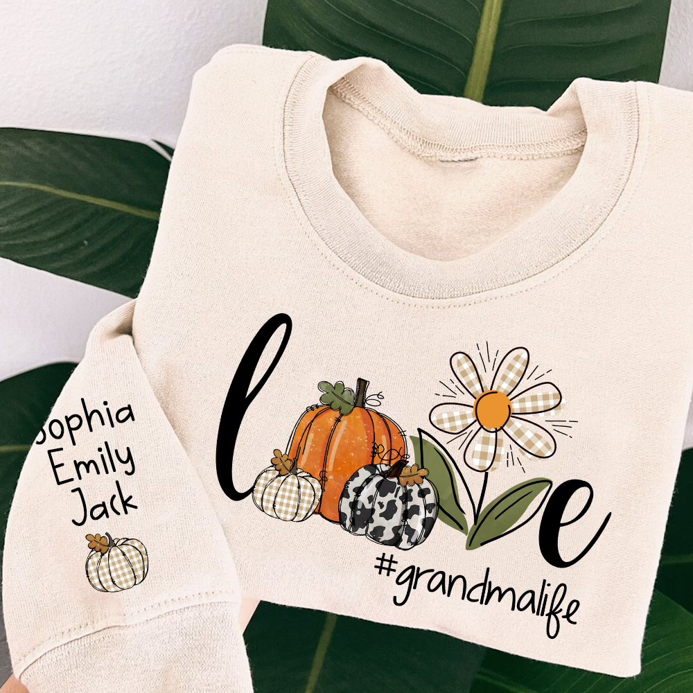 Autumn Love Sweatshirt with Custom Names for Grandma and Grandkids