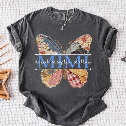 Comfort Personalized Mimi Butterfly Shirt, Custom Grandchildren Names Family T Shirt