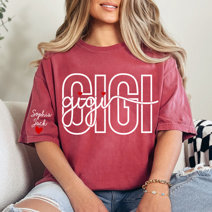 Custom Gigi Shirt for Women, Personalized Grandkids Names Tee, Grandma Family Shirt, Heart Name Graphic Gift for Gigi Lovers