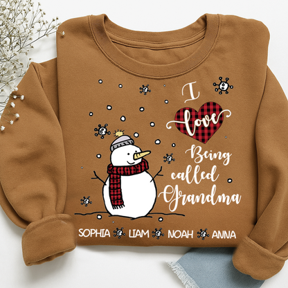 Personalized Christmas Snowman I Love Being Grandma Sweatshirt, Gifts for Grandma and Kids