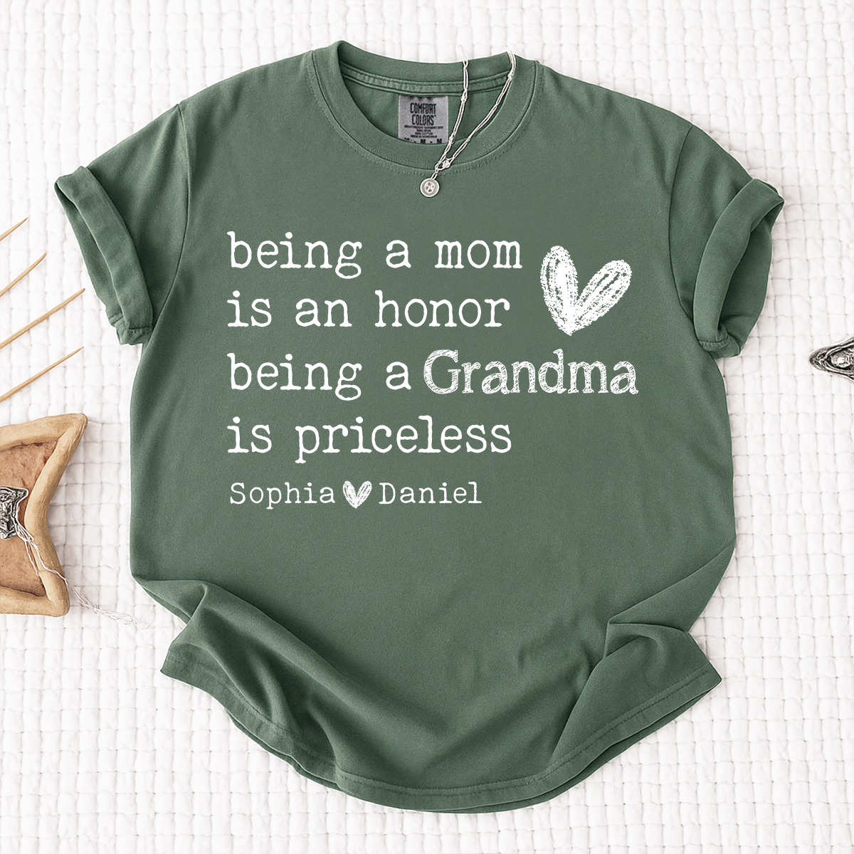 Comfort Colors Custom Grandma T Shirt with Grandkids Names Meaningful Quote Being a Mom Is an Honor Grandma Is Priceless Personalized Family Shirt