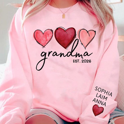 Custom Grandma Valentine Sweatshirt, Heart Valentine Gifts For Grandma And Kids