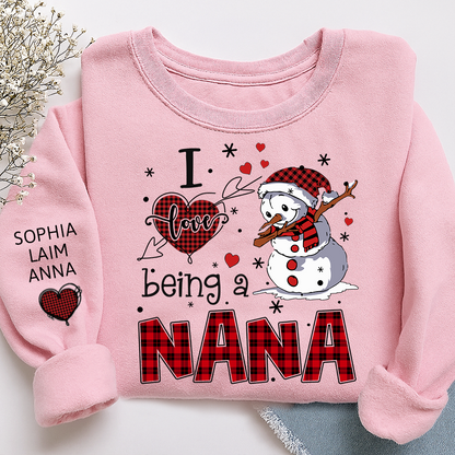 I Love Being a Nana Sweatshirt, Personalized Christmas Snowman Shirt with Kids Names