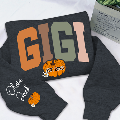 Custom Grandma Autumn Pumkin Sweatshirt, Personalized For Gigi And Kids