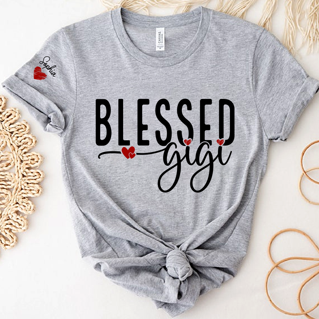 Personalized Blessed Gigi TShirt, Custom Name Tee For Grandma And Kids