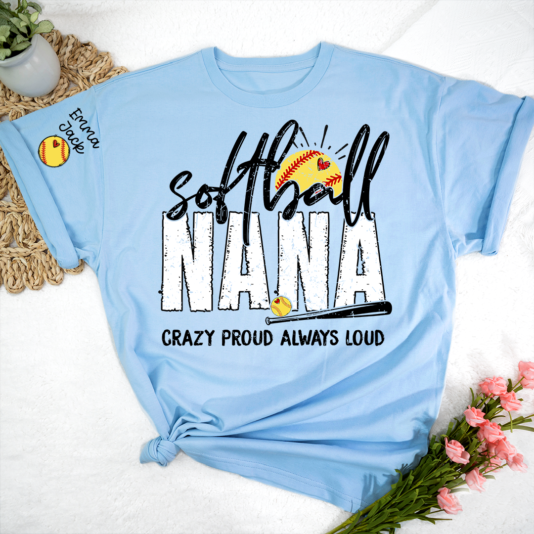 Custom Softball Nana T-Shirt, Personalized Sports Grandma Tee for Game Day