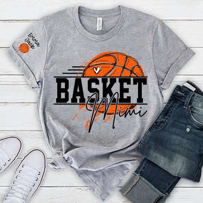 Basketball Mimi Shirt, Custom Grandkids Names with Basketball Hoop Design Family Tee