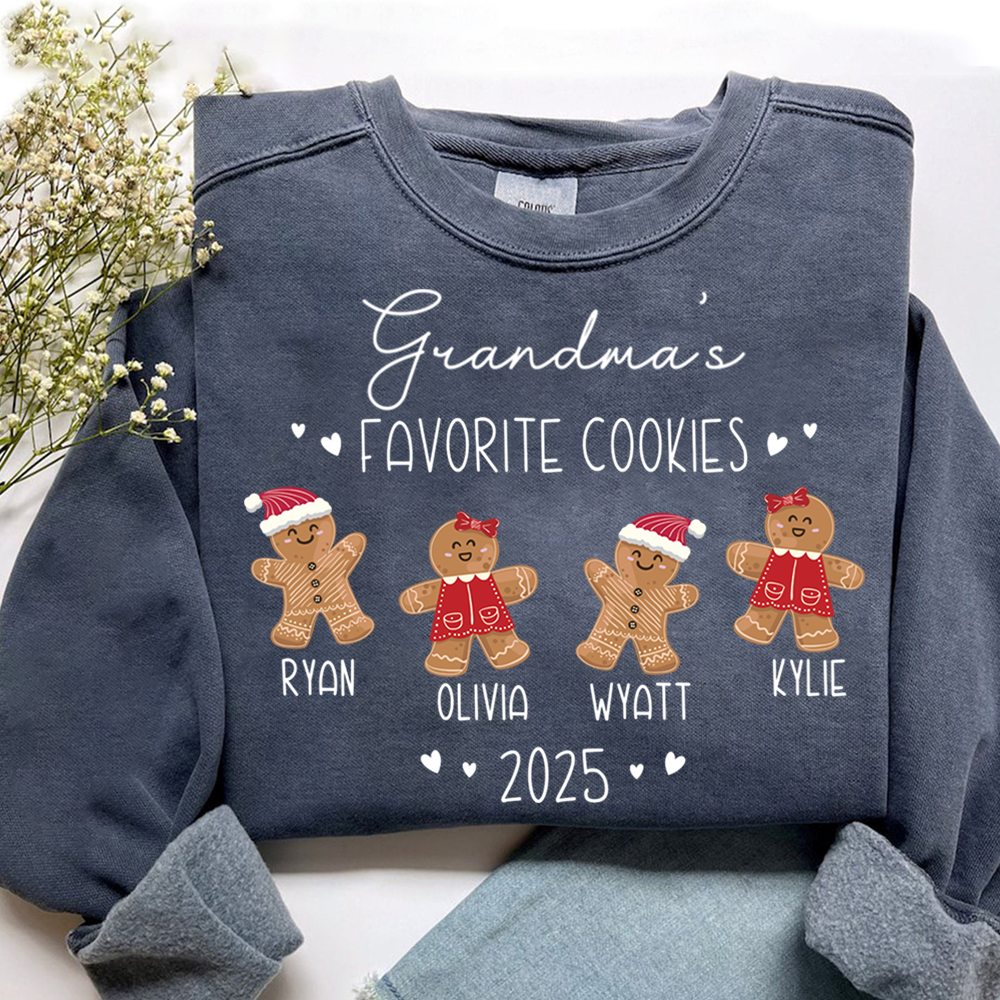 Personalized Grandma’s Favorite Cookies Sweatshirt, Custom Gingerbread Kids Names