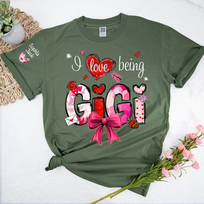 Personalized I Love Being A Nana Valentine's Day T-shirt Cute bows And Strawberries, Gifts for Grandma And Children