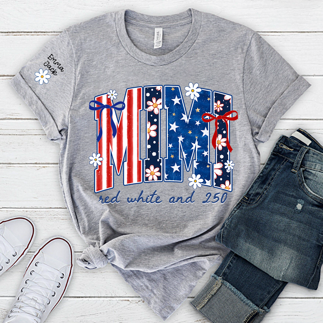 Patriotic Mimi T-Shirt for America’s 250th Anniversary | Red, White, and 250 Stars & Stripes