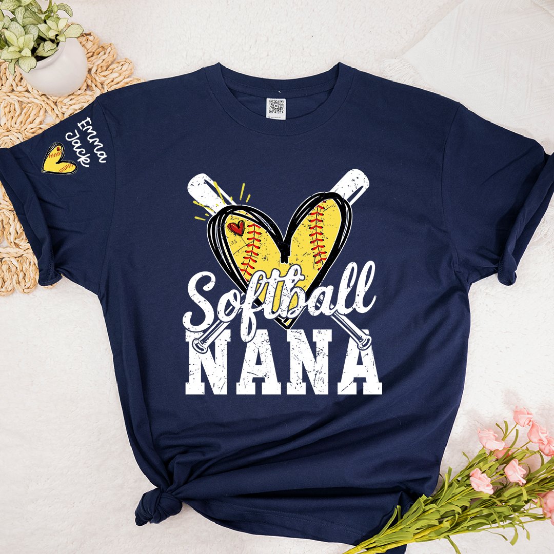 Custom Softball Nana Shirt for Game Day, Personalized Grandchildren Names Family Tee