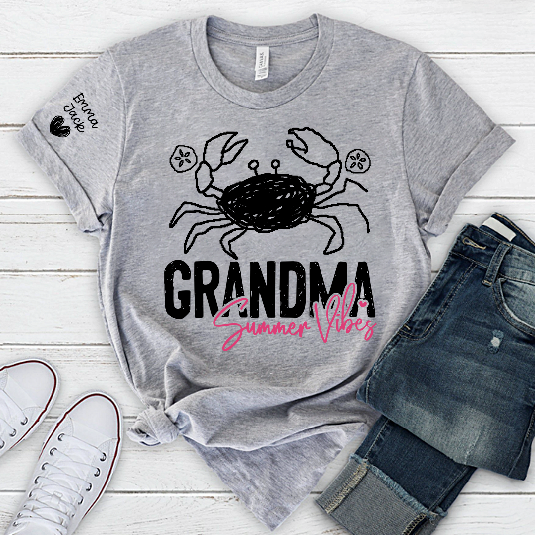 Funny Grandma Beach Shirt, Summer Vibes Crab Graphic Tee, Coastal Grandma Apparel