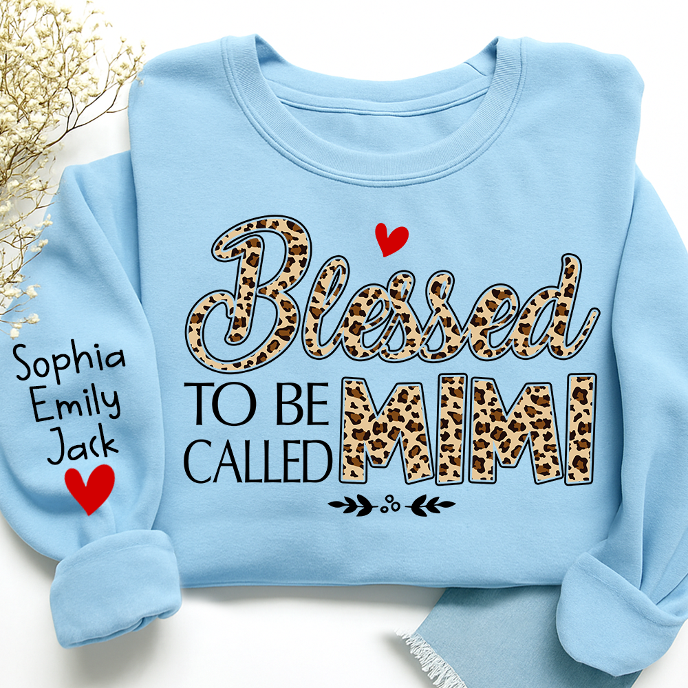 Personalized Leopard Print Sweatshirt Blessed to be called Mimi, Gift For Grandma And Grandchildren