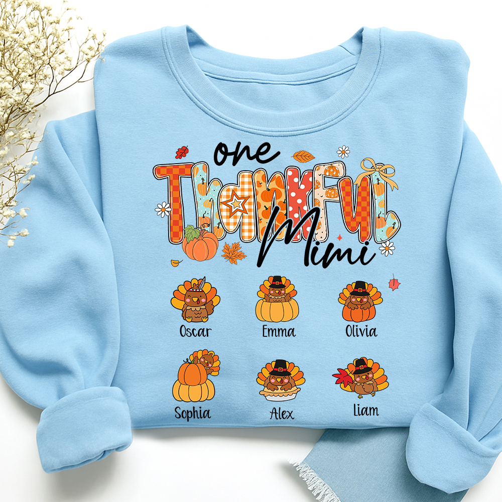Personalized One Thankful Mimi Turkey Sweatshirt, Gift for Grandma and Kids