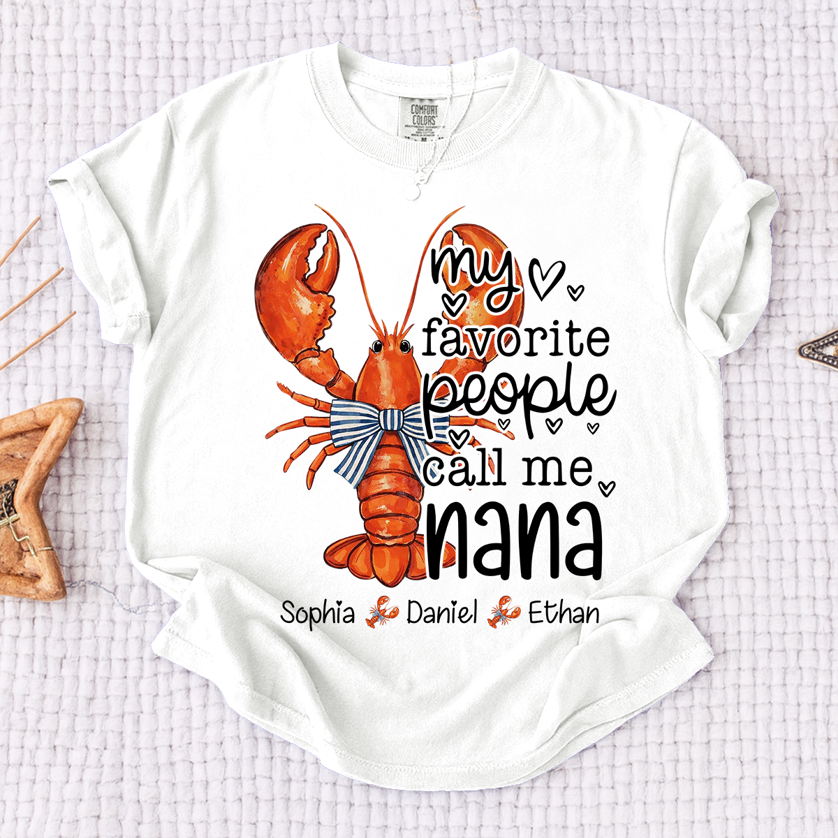 Comfort Colors® Personalized Nana Lobster Shirt, My Favorite People Call Me Nana Tee, Custom Grandkids Names T Shirt, Coastal Grandma Gift