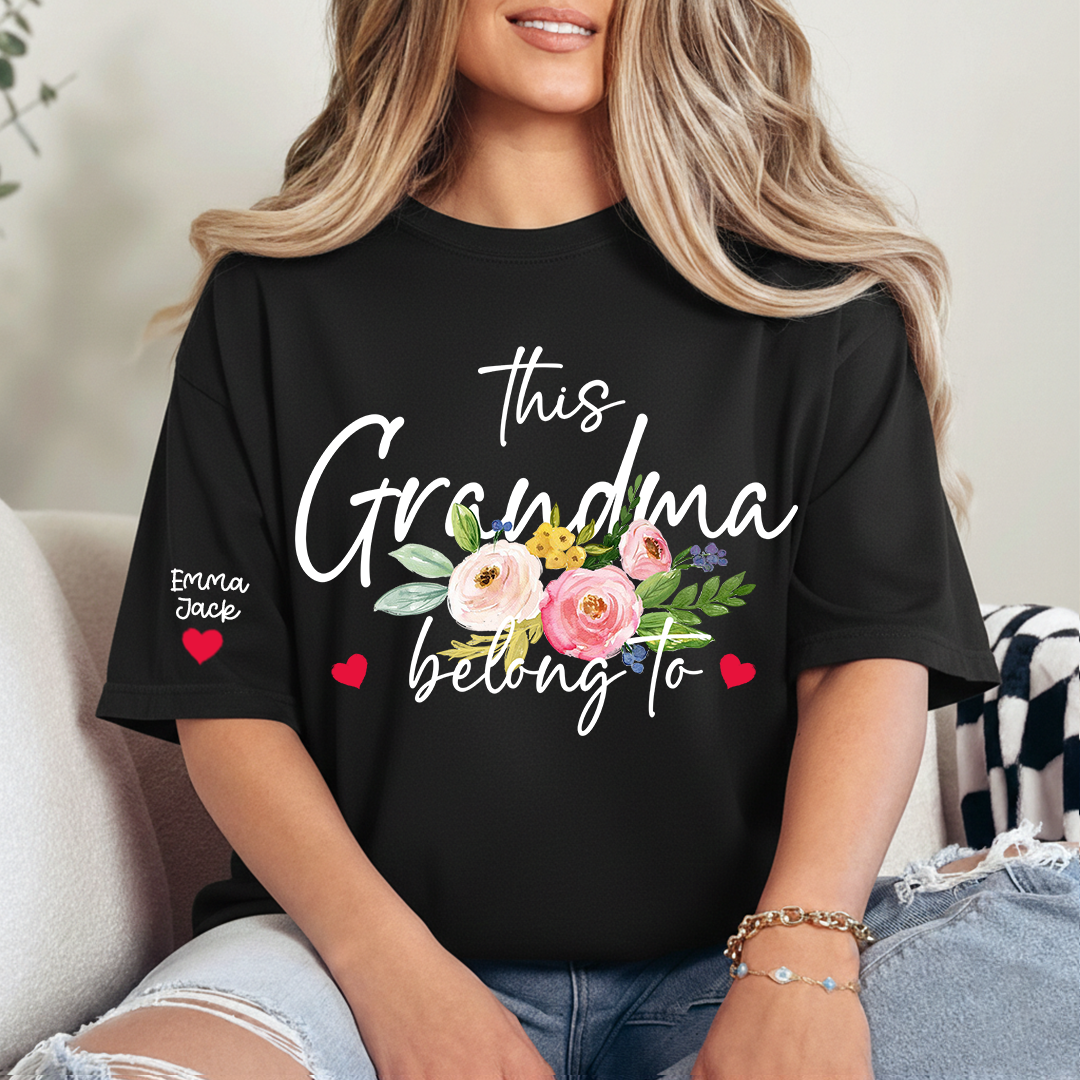 This Grandma Belongs to Shirt, Personalized Grandma T-Shirt with Custom Kids Names and Floral Design