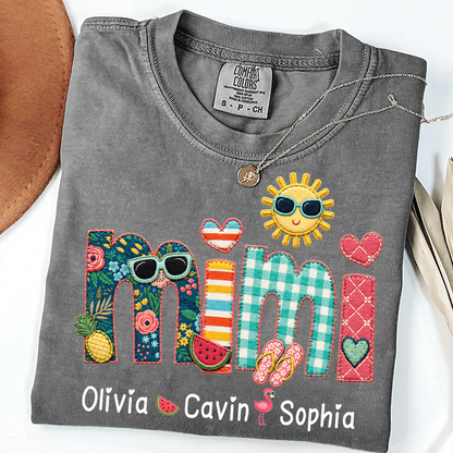 Comfort Colors® Personalized Mimi T-Shirt with Summer Fun Design for Grandma And Kids Family Names Custom Tee