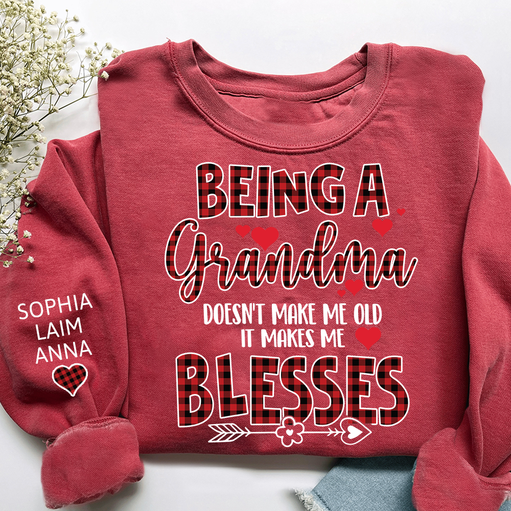 Personalized Grandma Sweatshirt, Blessed Grandma Plaid Heart Shirt with Kids Names