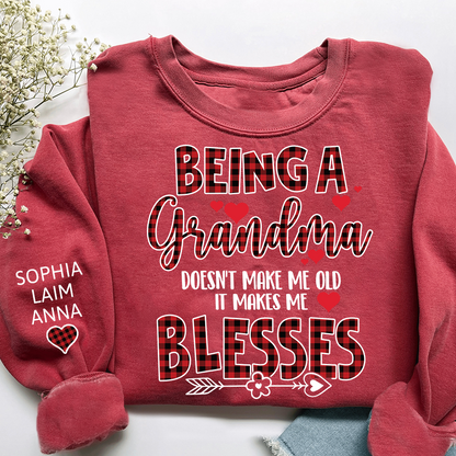 Personalized Grandma Sweatshirt, Blessed Grandma Plaid Heart Shirt with Kids Names