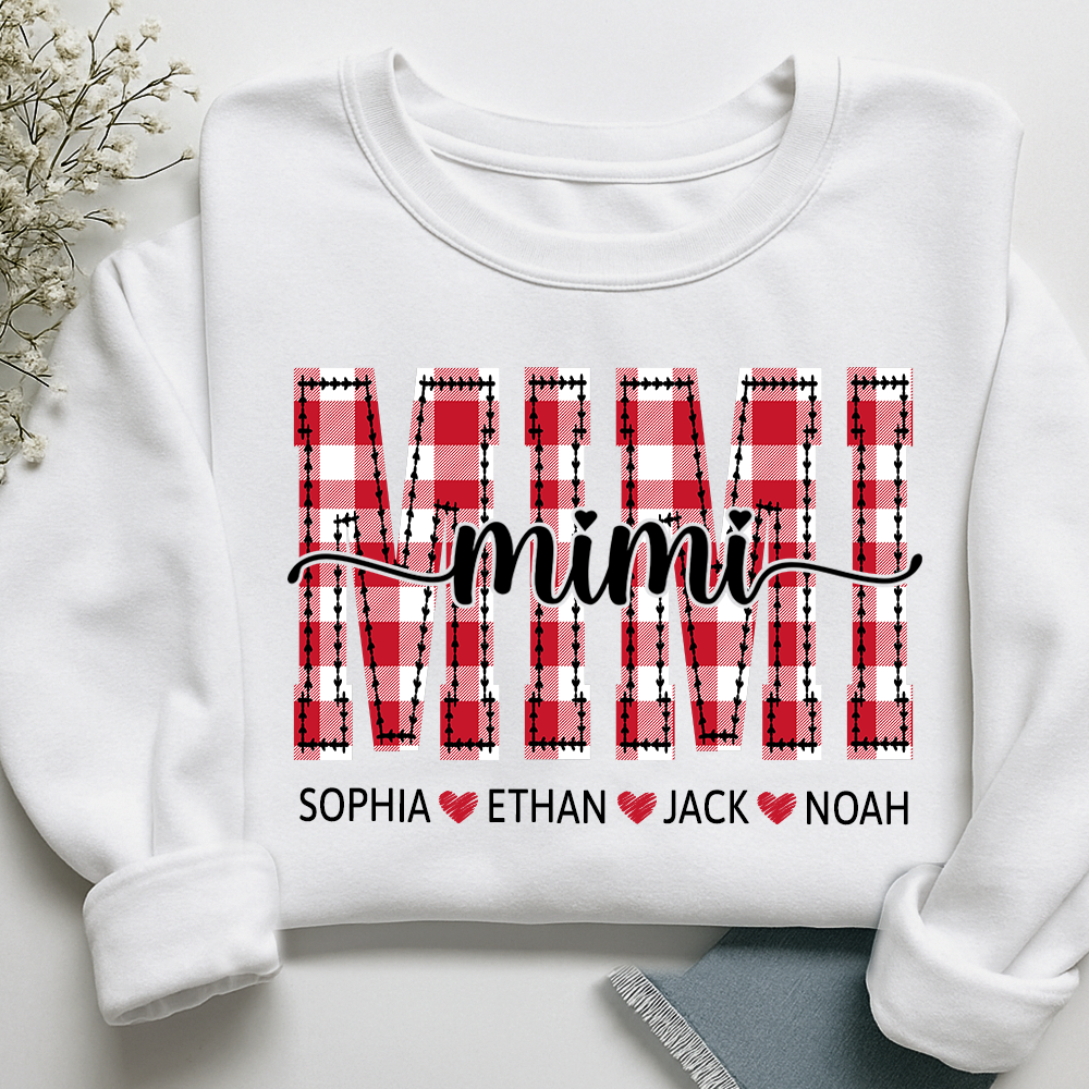 Personalized Gigi Grandma Sweatshirt, Plaid Holiday Shirt with Grandchildren Names