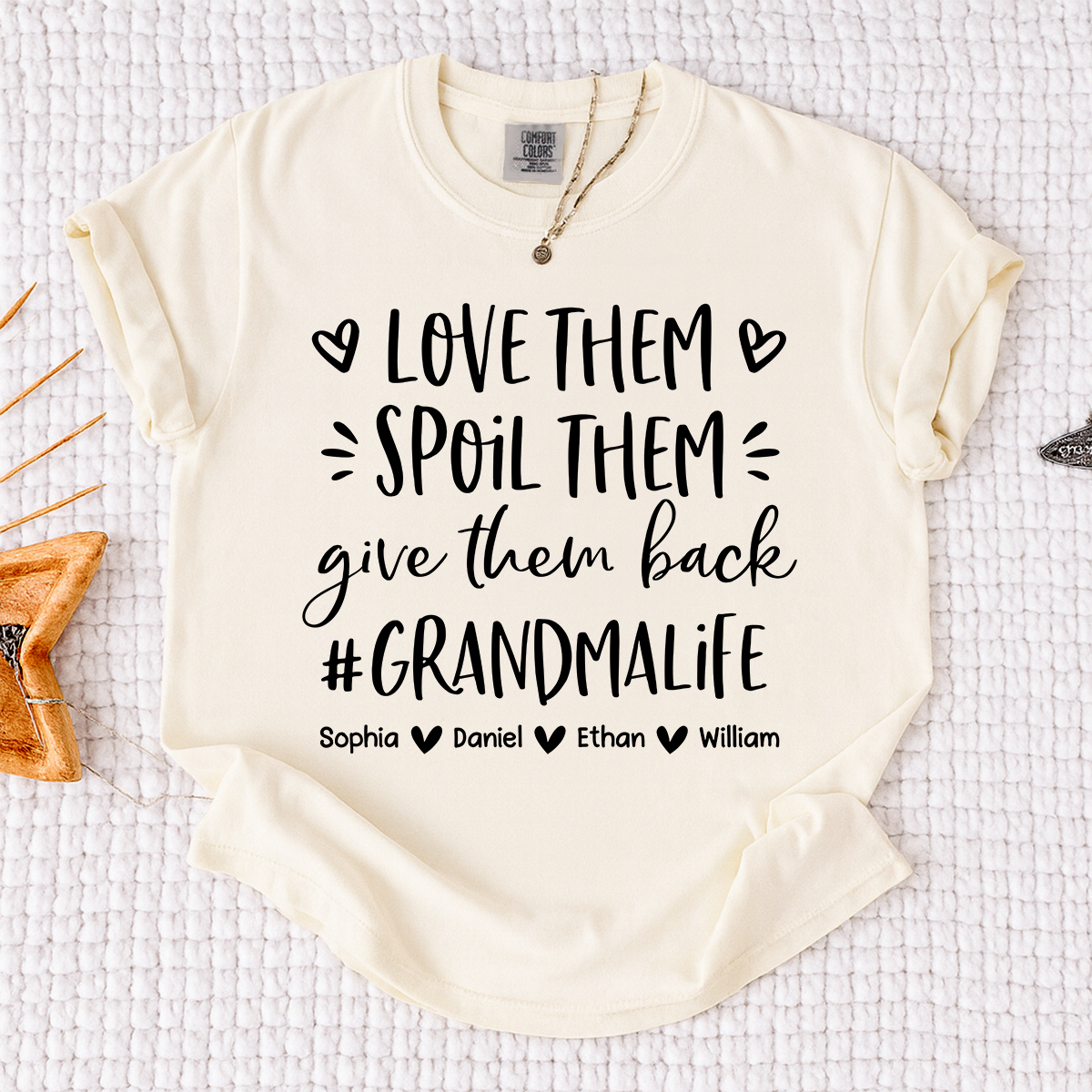 Comfort Colors Grandma Life Shirt Funny Grandma Tee, Personalized with Grandkids Names, Love Them Spoil Them Give Them Back Quote