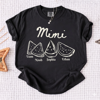 Comfort Colors® Cute Watermelon Mimi Shirt with Names of Grandchildren, Personalized Grandma Tee, Watermelon Summer Gift