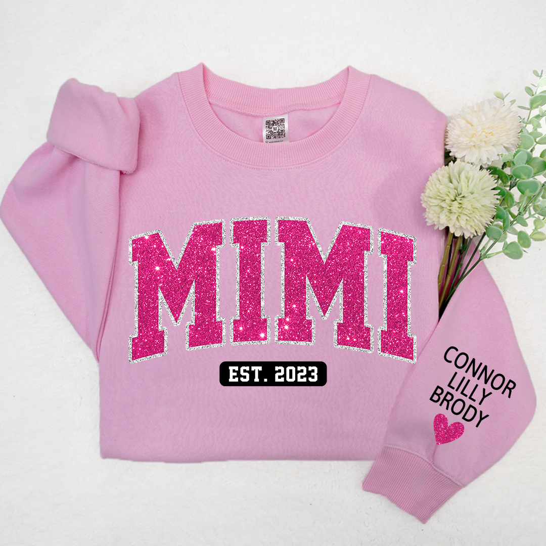 Mimi Pink Glitter Sweatshirt, Custom Mimi And Kids, Grandma Gift TH Sweatshirt