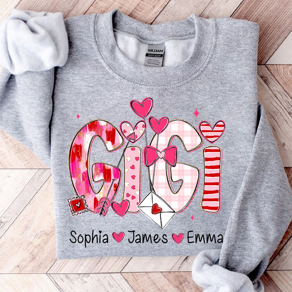 Valentine's Day Sweatshirt, Personalized Gift with Name for Grandma and Grandchildren