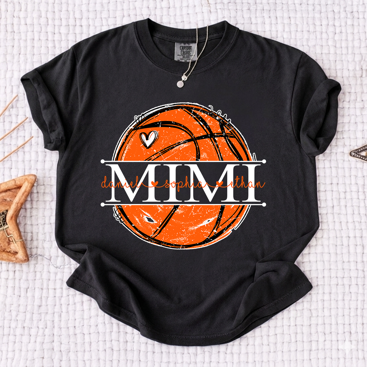 Comfort Basketball Mimi Shirt Personalized with Grandkids Names, Custom Sports Family T Shirt