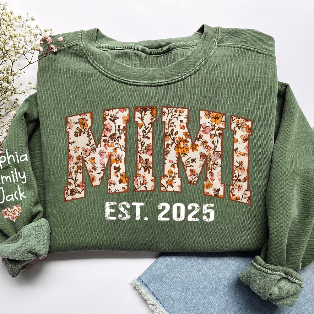 Personalized Fall Grandma, Fall Floral Sweatshirt with Name on Sleeve, Grandma Gift