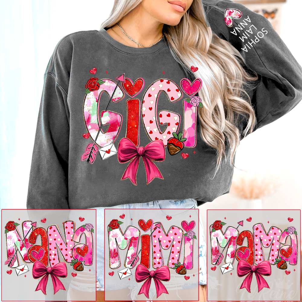 Personalized Gigi Valentine Sweatshirt, Cute Bow and Strawberry Design for Grandma and Kids