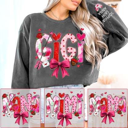 Personalized Gigi Valentine Sweatshirt, Cute Bow and Strawberry Design for Grandma and Kids