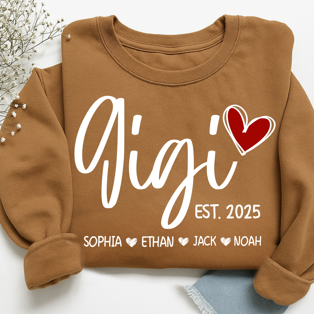 Personalized Gigi Heart Sweatshirt, Custom Gifts for Grandma And Kids