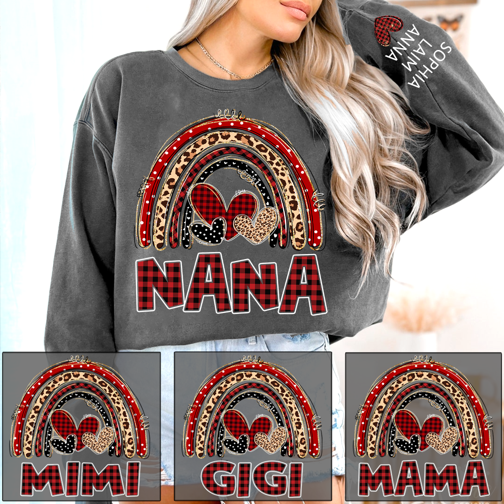 Grandma Leopard Plaid Rainbow Sweatshirt Personalized with Kids' Names