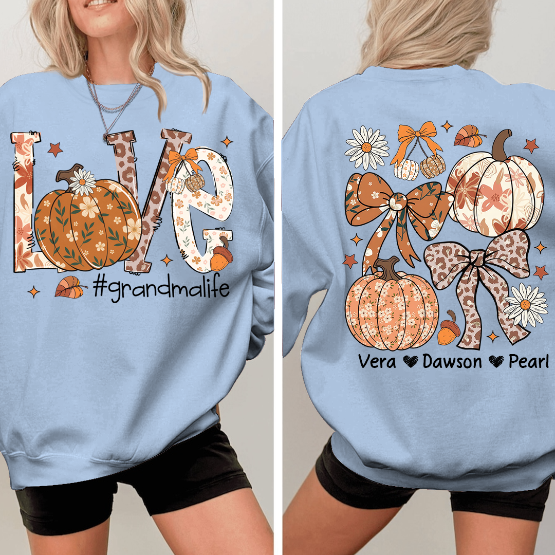 Personalized Love Grandmalife Pumkin Sweatshirt, Custom Gifts for Grandma and Grandchild