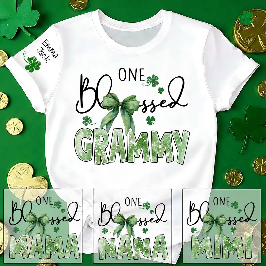 One Blessed Grammy T-Shirt, St Patrick’s Day Shamrock Family T Shirt with For Gift Grandma And Kids
