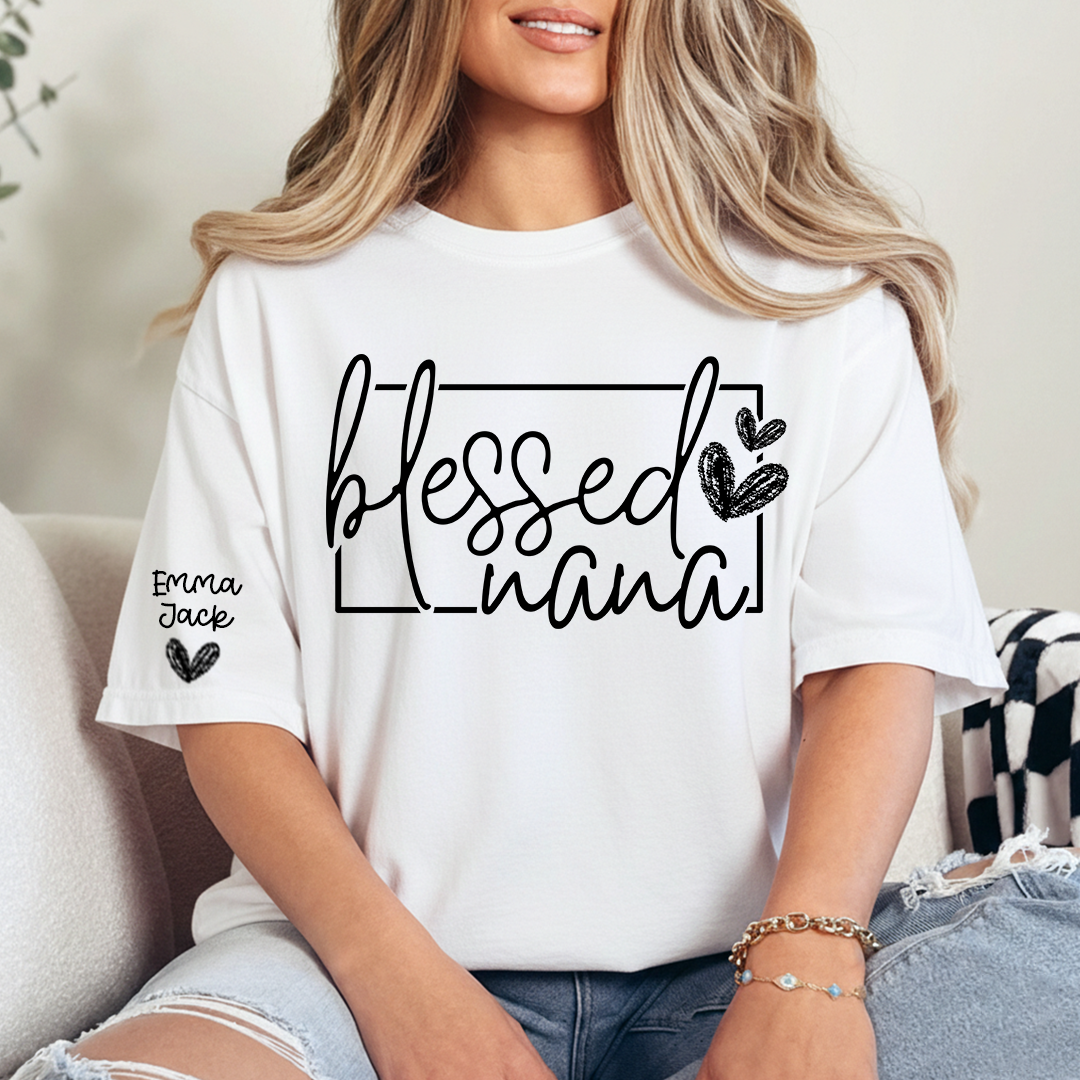 Blessed Grandma Shirt, Custom Grandkids Names, Heart Design T-Shirt, Perfect Gift for Grandma