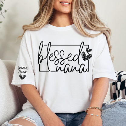 Blessed Grandma Shirt, Custom Grandkids Names, Heart Design T-Shirt, Perfect Gift for Grandma