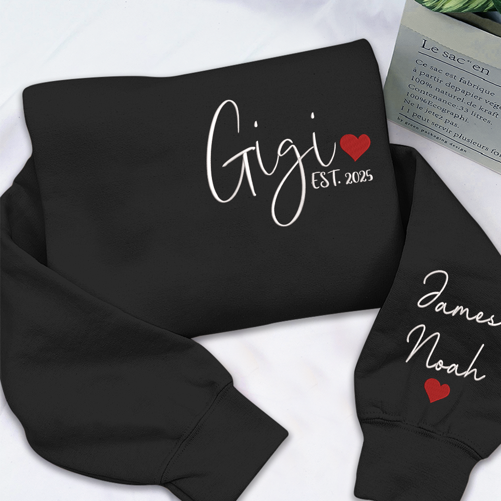Embroidered Women's Sweatshirt with Heart, Gift For Gigi And Kids