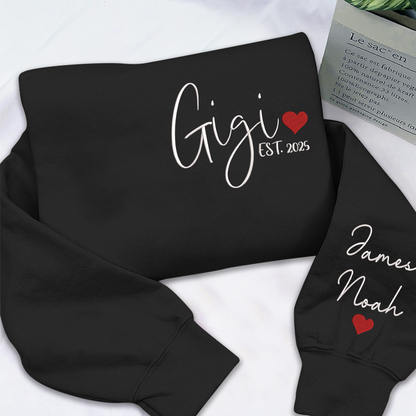 Embroidered Women's Sweatshirt with Heart, Gift For Gigi And Kids